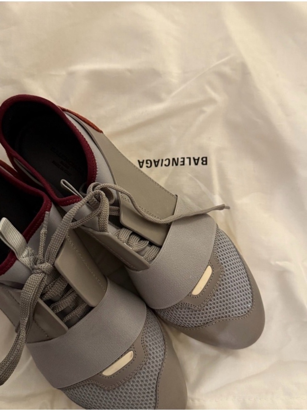 Balenciaga Runner Gray & Burgundy Sneakers Size 7.5
